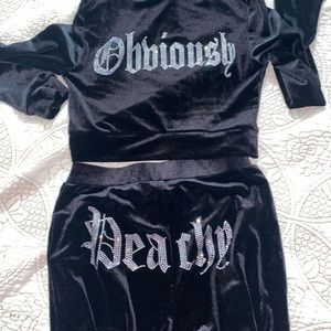 Velour Black crop top pants set